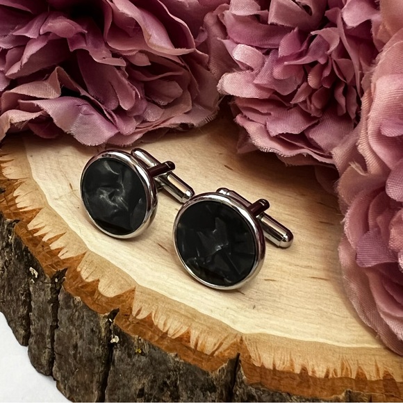 Black Mother of Pearl Cufflinks Tuxedo Studs Formal 8 Pcs Set - Picture 11 of 16